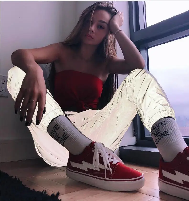 

Glow Reflective night Run Women Casual Sweatpants Shine Hip Hop Light Reflective Pants Loose Dance Trousers Plus Size Pantalon