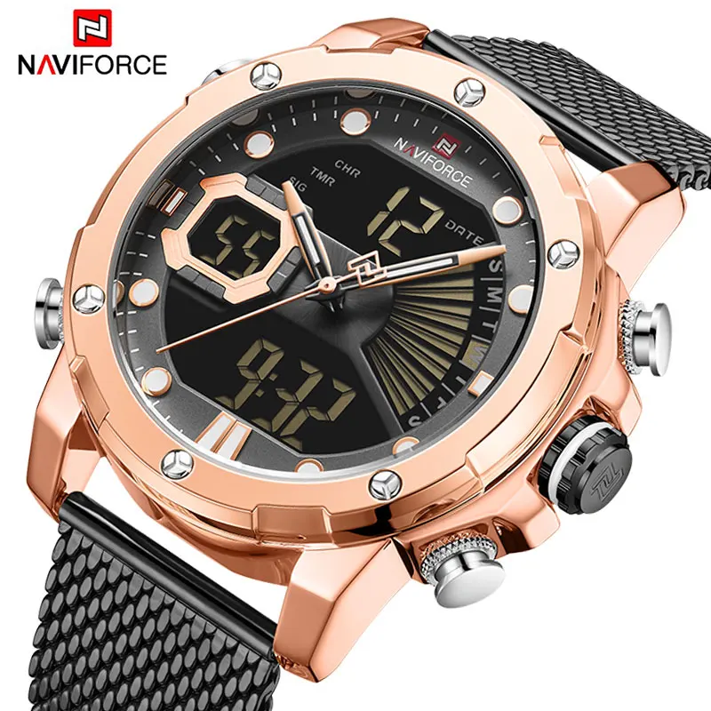 

NAVIFORCE Watches Mens Business Luxury Steel Strap Quartz LED Digital Sport WristWatch Waterproof Analog Clock Relogio Masculino