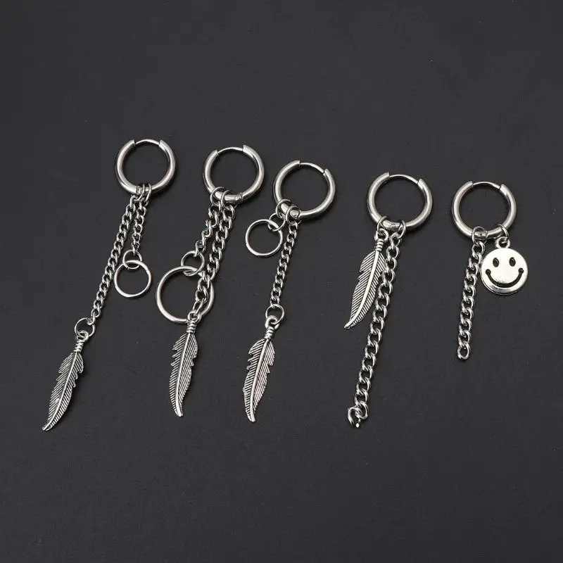 Асимметричная цепочка с кисточкой, перо, безопасная булавка, висячие серьги, корейские ювелирные изделия 634D