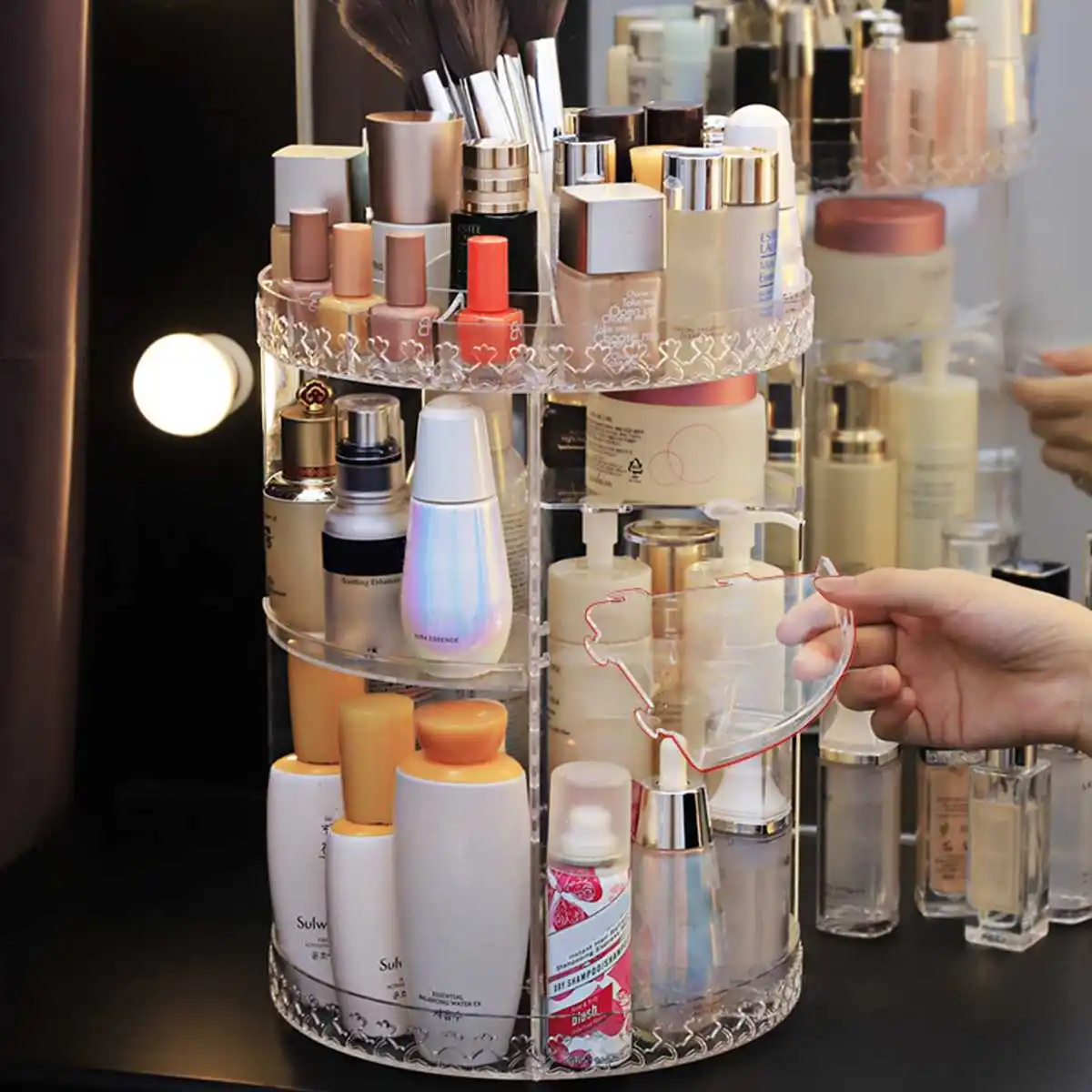 Acrylic 360 Degree Rotation Transparent Cosmetics Storage Box Fashion Spin Multi-function Detachable Makeup Beauty Organizer