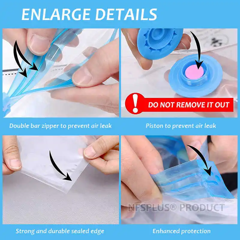 5 Pack Vacuum Storage Bag For Clothes Space Saving Air Pump Sealed Transparent Compression 40x60 60x80 80x120 Home Organizer 4