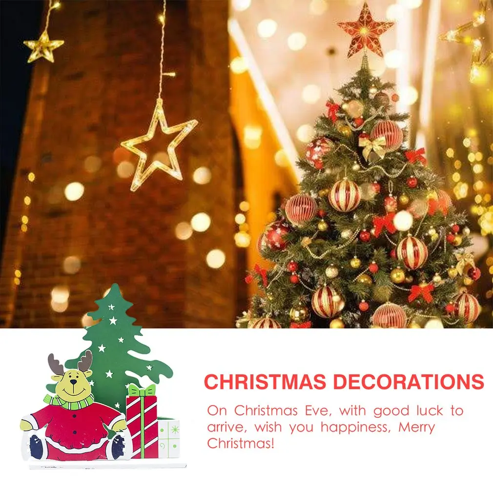 Год, креативные рождественские деревянные декорации, комбинированный орнамент, нарисованная Рождественская елка, подвеска, настольный декор, Подарочная игрушка для детей - Цвет: Little deer