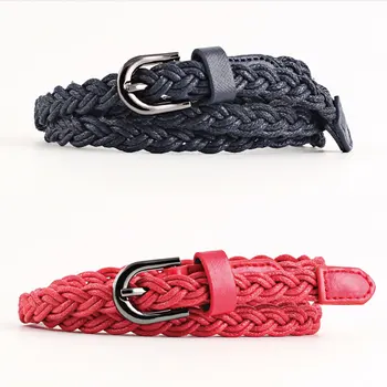 

PU Knitted Skinny Waistband Braided Women Belt Candy Colors Thin Narrow Buckle Strap Waist Belt Wax Rope Alloy Pin Buckle Belts