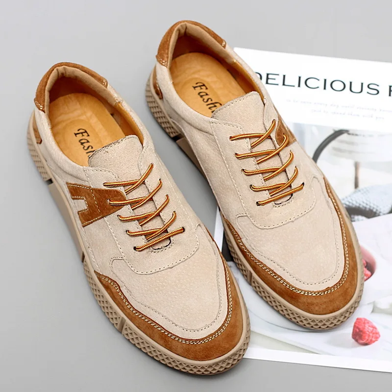 

Autumn And Winter MEN'S SHOES New Style Low Top Versatile Simple Genuine Leather Shoes Youth Flat Breathable Outdoor Casual Shoe