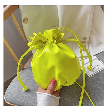 

Women Crossbody Bucket Bag Neon Color Girls Shoulder Messenger Crossbody Bags Orange Drawstring Handbags Organizer PU Leather