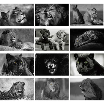 

Black White Animal Diy Diamond Painting Cross Stitch Panther Lion Dog Embroidery Mosaic Full Square Drill Home Art Decor