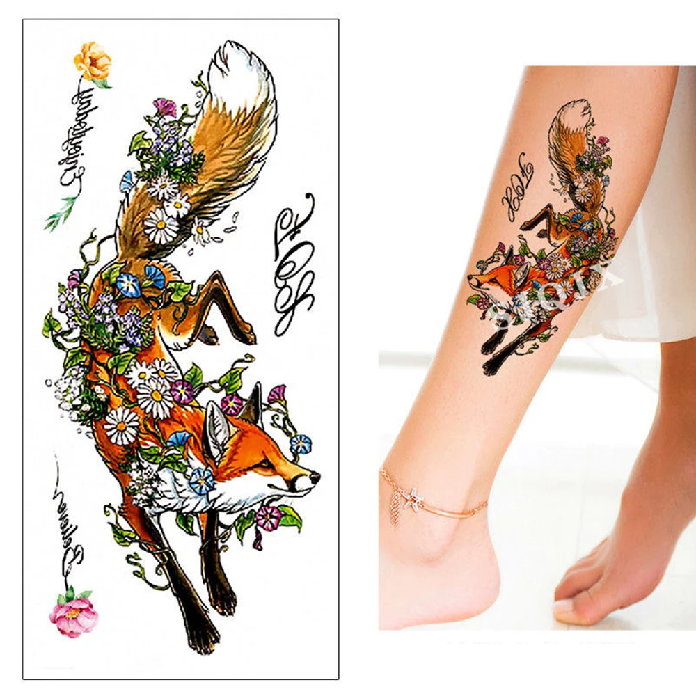 3D Временные татуировки, Мультяшные животные, милые женские татуировки для тела, наклейки, цветок, кот, Лев, тигр, водостойкие тату-Стикеры