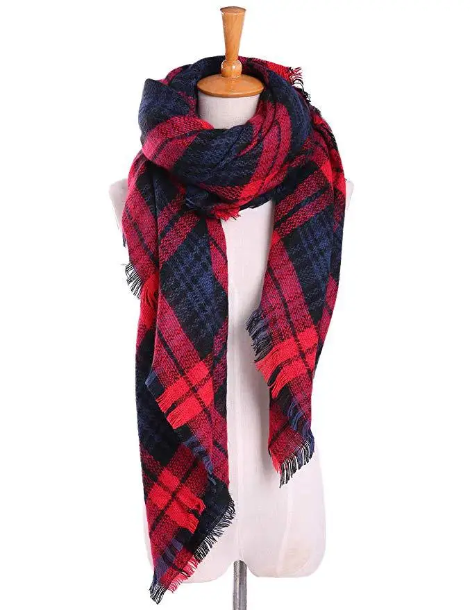 Квадратный шарф осенне-зимний двусторонний цветной шарф с решеткой увеличенный шарф-одеяло - Цвет: Серый