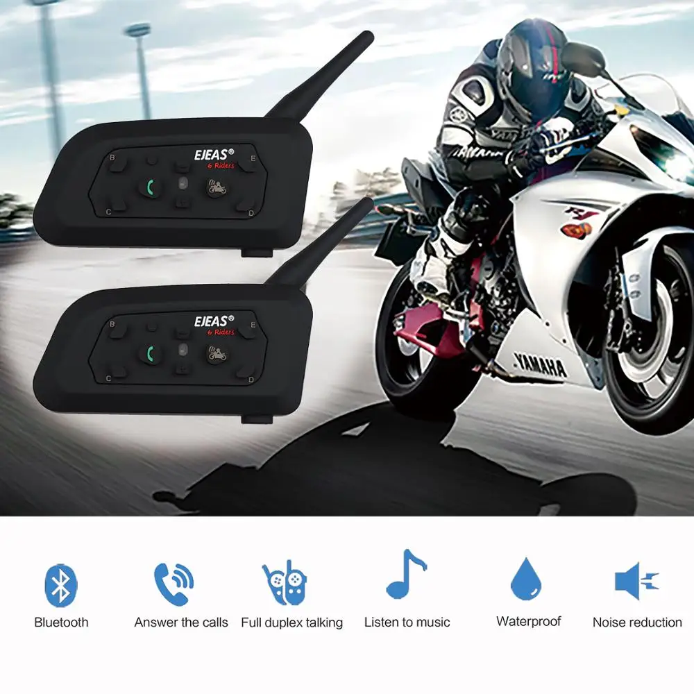 Novo capacete da motocicleta inteligente sem fio bluetooth interfone fone de ouvido de alta potência 6 pilotos 1200m à prova dgps água gps ou mp3