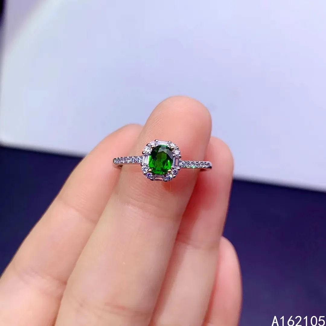 

925 pure silver Chinese style natural diopside women's luxury trendy small oval adjustable gem ring fine jewelry support detecti