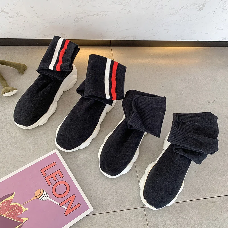 Slip on Sneakers Women Socks Boots Round Toe Over The Knee Boots Women Botas Mujer Rubber Flat Platform Women High Boots