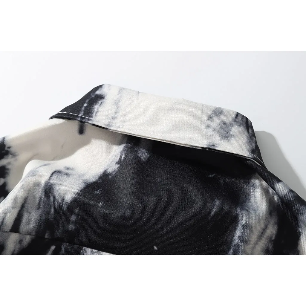 Мужская рубашка большого размера, свободная с длинным рукавом, с принтом Tie Dye, модная рубашка, повседневные топы размера плюс, с отворотом, на пуговицах, хип-хоп, мужская одежда