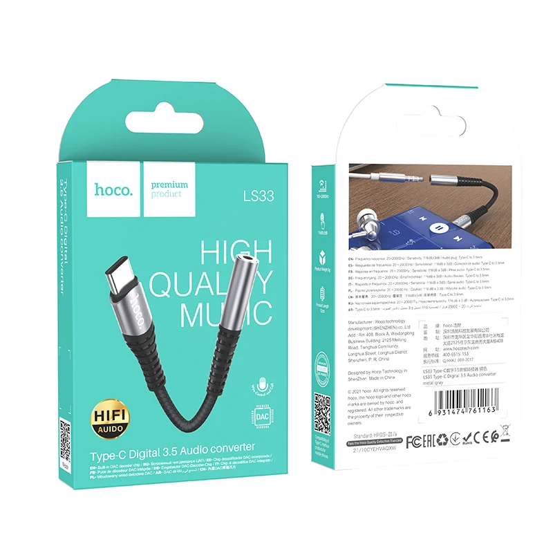 Hoco Type C Digital 3.5mm Audio Converter For iPad Pro Air Male to Female Earphone Adapter For Xiaomi Samsung Jack Audio Cables