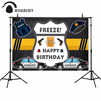

Allenjoy Happy birthday Banner Police Badge Car Map Gun Freeze Baby Shower Party Photozone Curtains Child Event Cartoon Backdrop