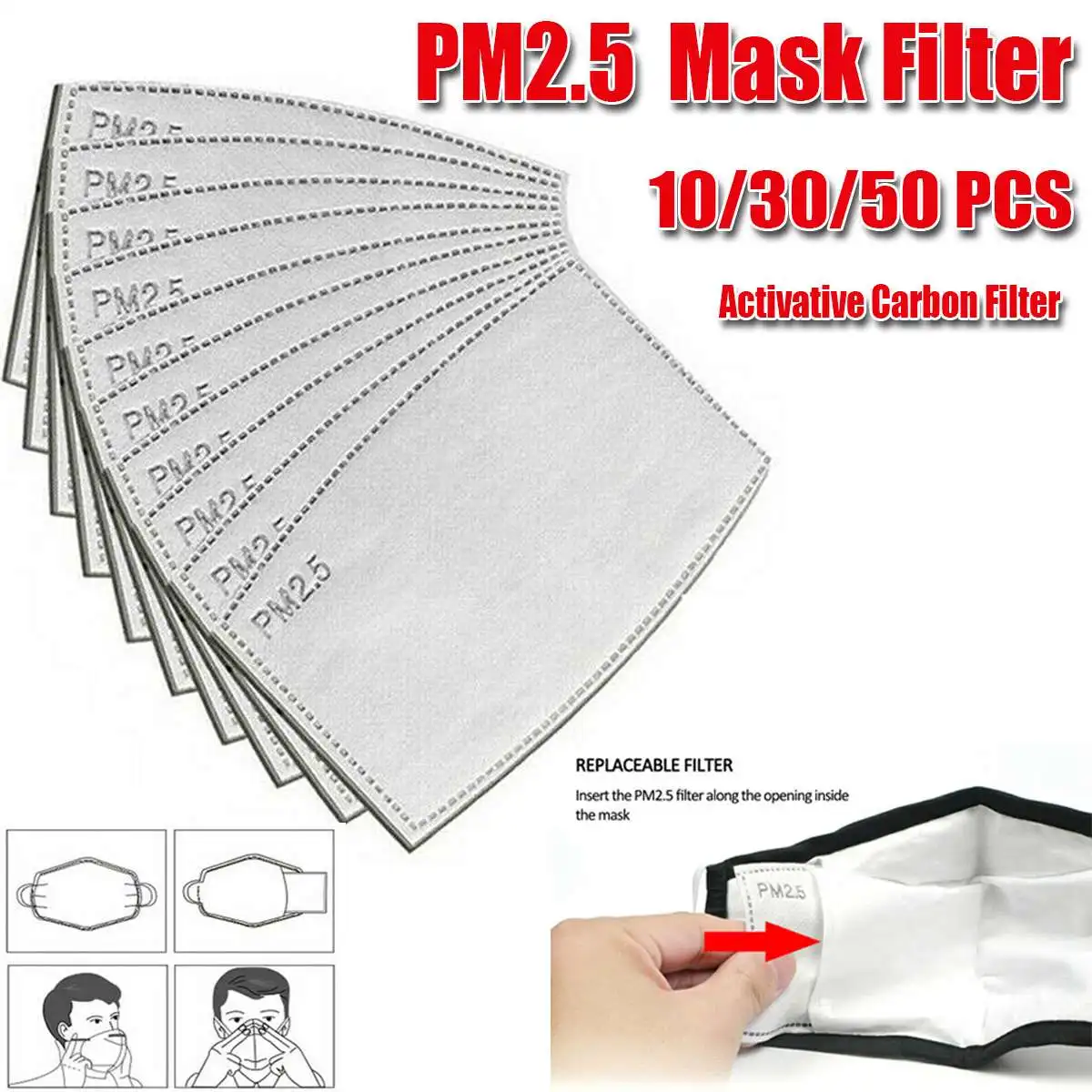 

50pcs/Lot PM2.5 Filter Paper Anti Haze Mouth Mask Anti Dust Mask Activated Carbon Filter Paper Health Care