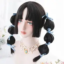 Косплей салон H762465 Лолита 50 см длинные прямые черные слоистые Япония челки бахрома милые вечерние синтетический парик для студенческой вечеринки