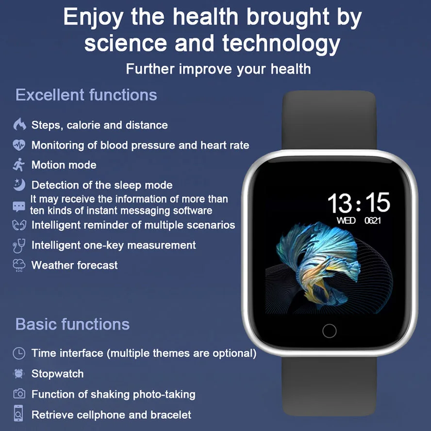 T80 Smart Watch Bracelet With Blood Pressure Heart Rate Monitor Pedometer Fitness Tracker Band SmartwatchVS S20 DT99 H6Pro