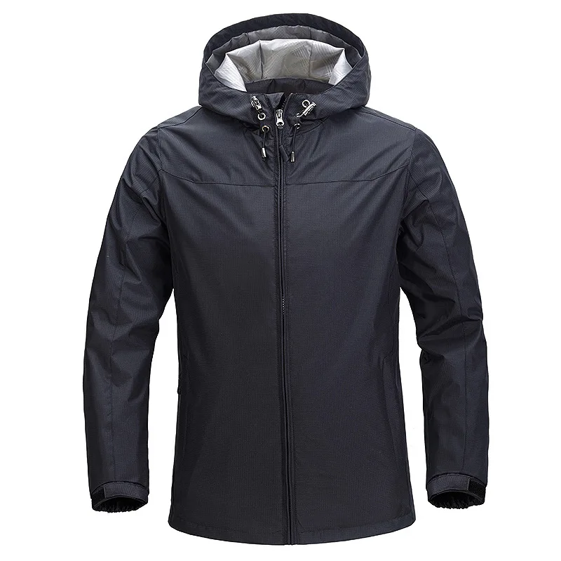 Мужская куртка-дождевик на весну и осень, однослойная, тонкая, водонепроницаемая, плюс размер, тактическая, верхняя куртка, четыре сезона, верхняя одежда с капюшоном - Цвет: Black