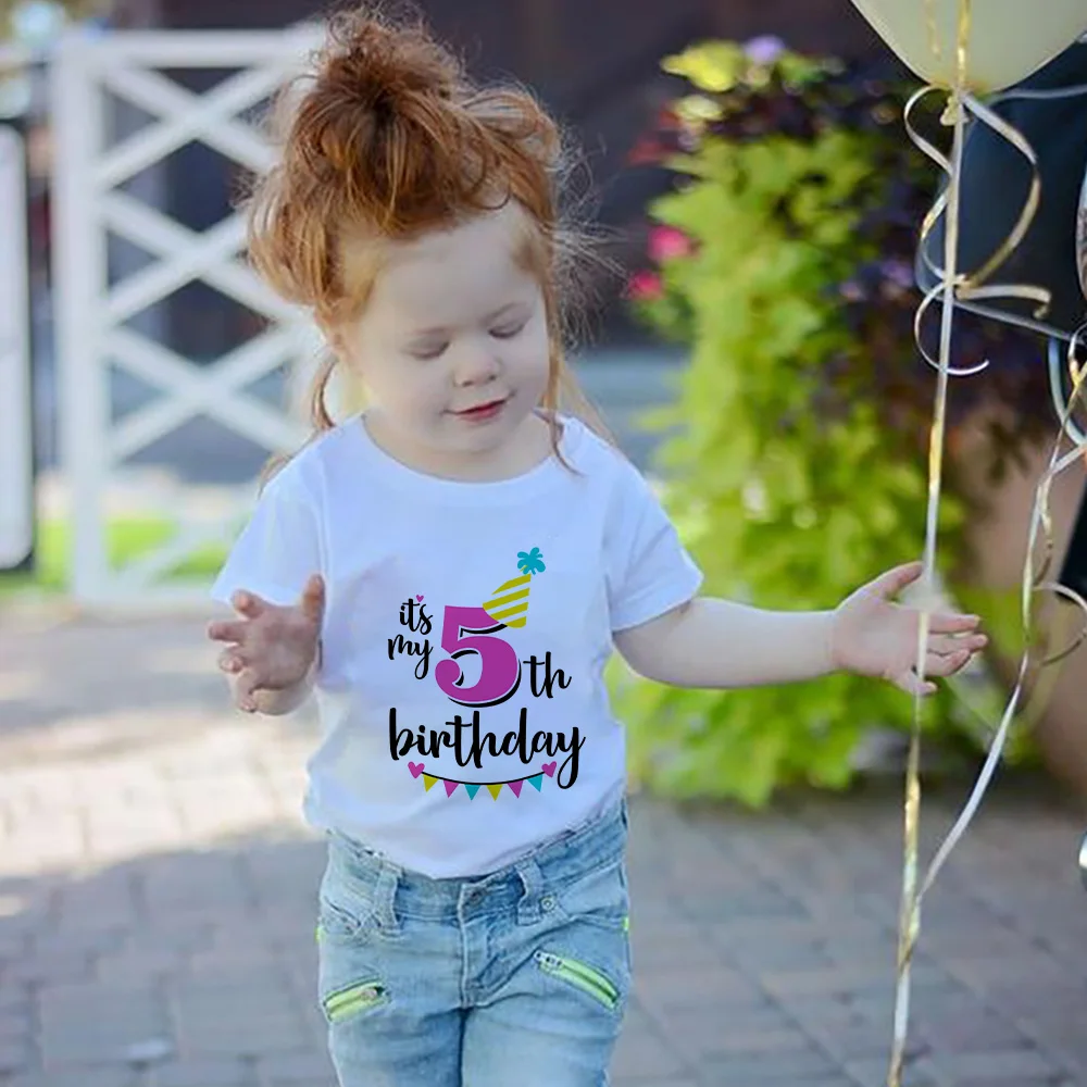 T-Shirt Compleanno Ragazza Bambino 1-9 Anni Nato Strisciante Bambini Manica Corta Vestiti Moda Bambino Casual Festa Top Bambino Regalo Infantile