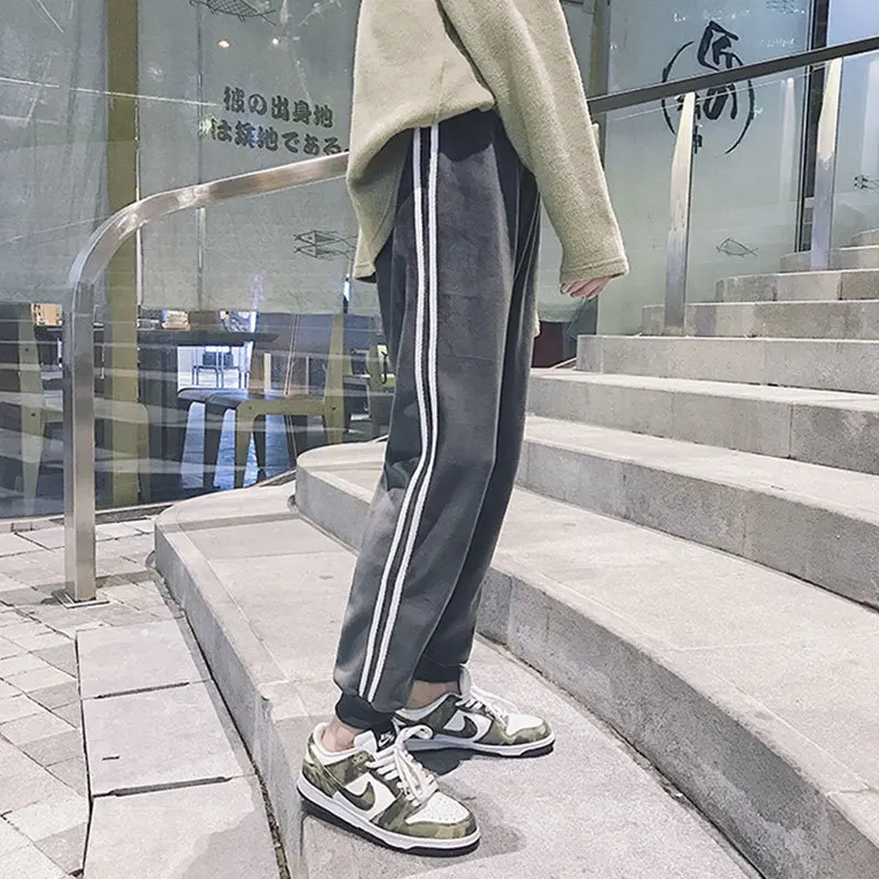 Liketkit, зимние спортивные штаны, мужские,, в полоску, золотые, бархатные, свободные, толстые, теплые, шаровары, мужские, повседневные, уличная одежда, штаны для бега