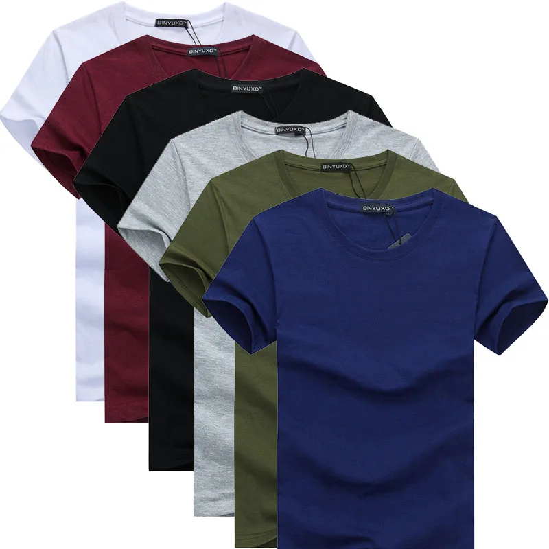 6pcs 2020 Simple creative design line solid color cotton T Shirts Men's New Arrival Style Short Sleeve Men t-shirt plus size 5XL