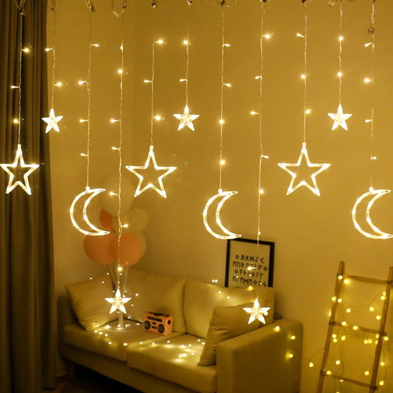 

Moon Star Romantic Durable Super Bright LED Lamp String Moon Star Lamp String Fairy String Light 8 Modes Wedding Neon Lantern
