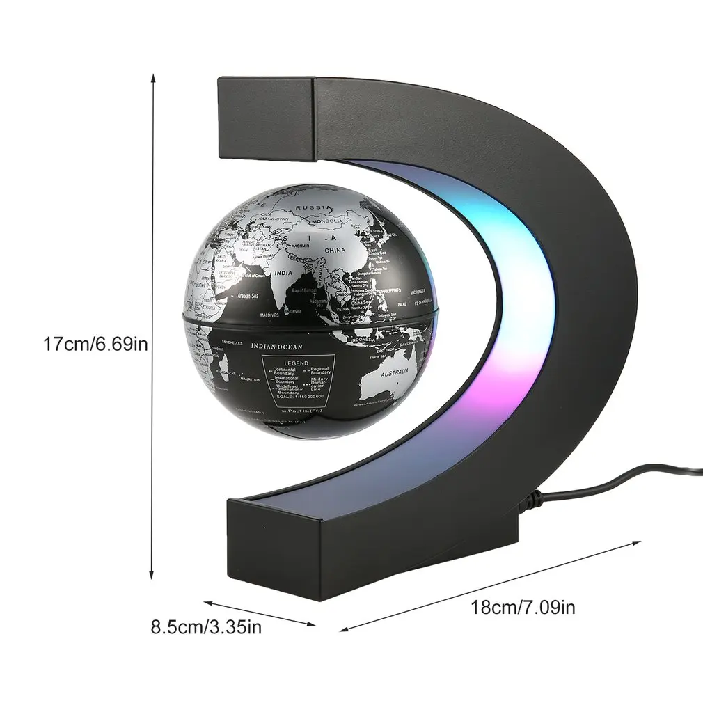 C Shape LED World Map Floating Globe Magnetic Levitation Light Antigravity Magnetive Ball Light Xmas Birthday Home Decor US Plug