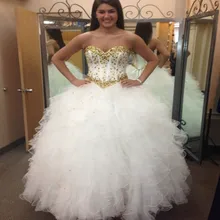 Шикарное Белое Бальное платье принцессы, 16 золотых кристаллов, на шнуровке, официальное платье для выпускного вечера, vestido de festa