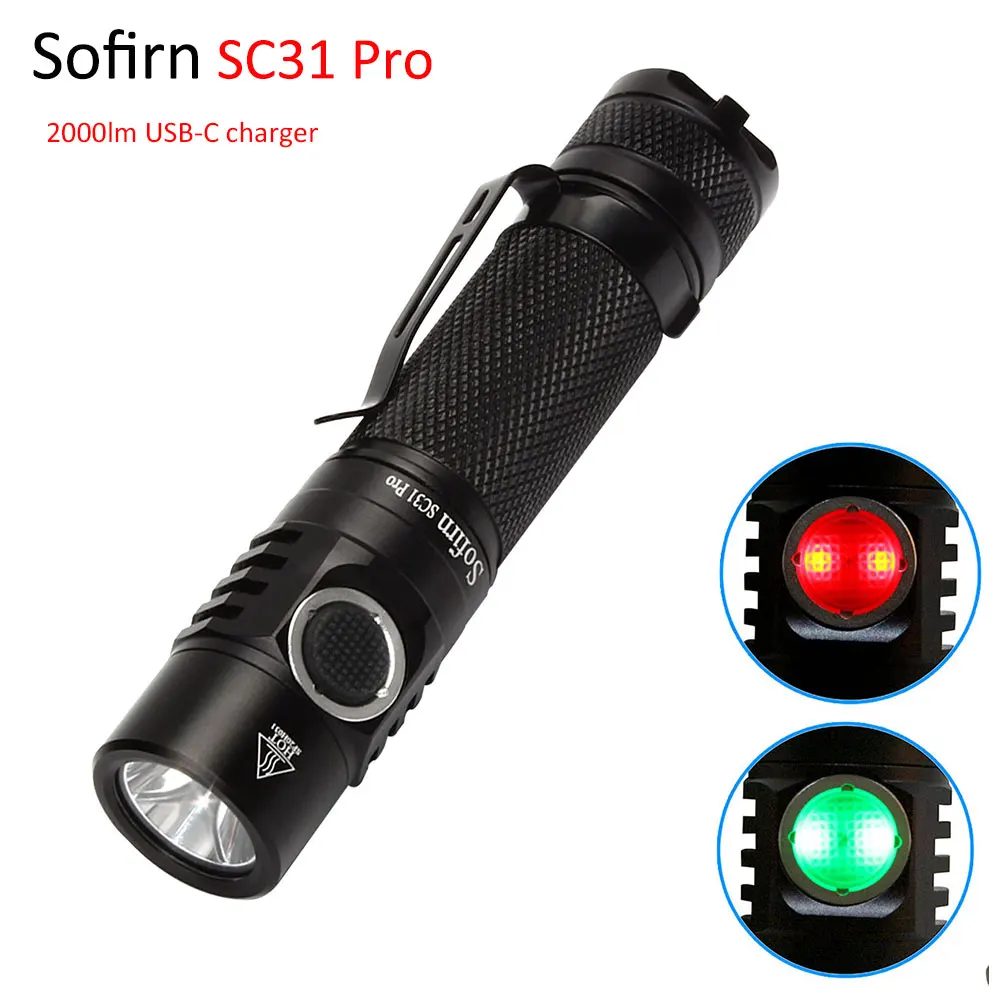 US $24.99 Sofirn 6500K SC31 Pro 2000lm LED Flashlight 18650 Rechargeable USB C LED Torch Lantern Anduril Flashlight For HuntingCamping