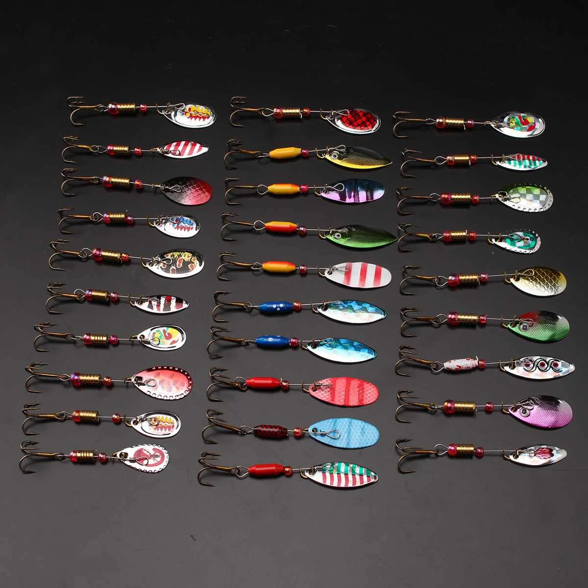 

Mixed Colors 30PCS Metal Spinner Fishing Lures Set Pike Salmon Baits Bass Trout Fish Hook Outdoor Fishing Tackle Accessories