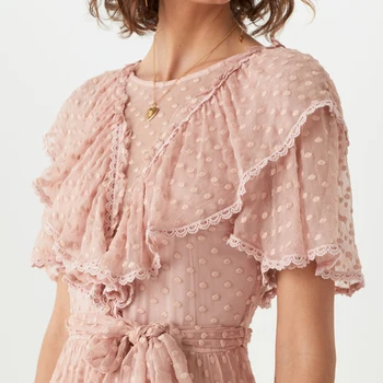 

Boho Beach Sexy Backless Dress Women Vintage Chic Elegant O-Neck Short Sleeves Ruffles Dot Midi Dresses Summer for Evening Party