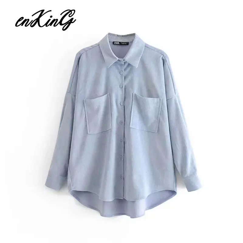 Cena 2019 anglia preppy oversize sztruks jesień za bluzka kobiety blusas mujer de moda 2019 chłopak koszula damskie topy i bluzki