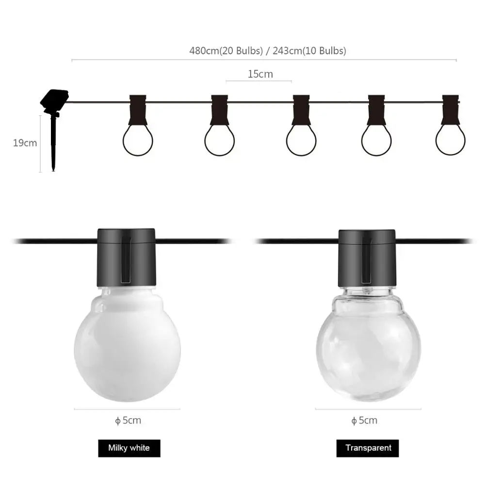 Светодиодный декоративный светильник на солнечной энергии 2 5 м с 10/20