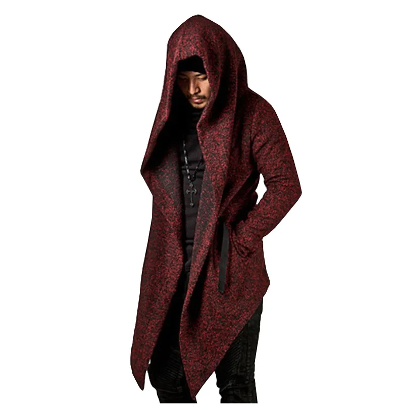

NEW Steampunk Men Gothic Male Hooded Irregular Red Black Trench Vintage Mens Outerwear Cloak Fashion trench coat men 5XL 2019