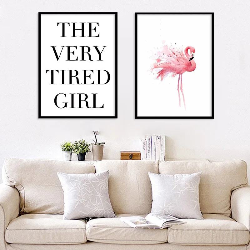

Modern Minimalist English Flamingo Decoration Canvas Painting Living Room Bedroom wu kuang hua xin Home Decoration Hanging Paint