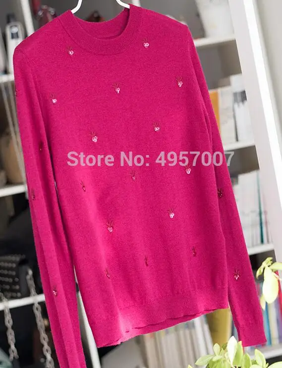color as pic Шерсть блесток вышивка вязание длинный рукав тонкий свитер-2019ss желтый/зеленый/темно-синий вязаный пуловер Топ - Цвет: color as pic