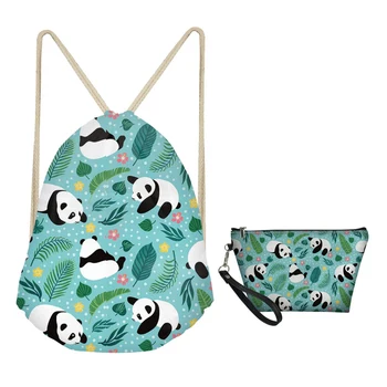 

MOZOEYU Women Girls Foldable Drawstring Bag 2 Pcs/Set Cute Panda Party Pattern Lightweight Softback with Cosmetic Bag Pocket
