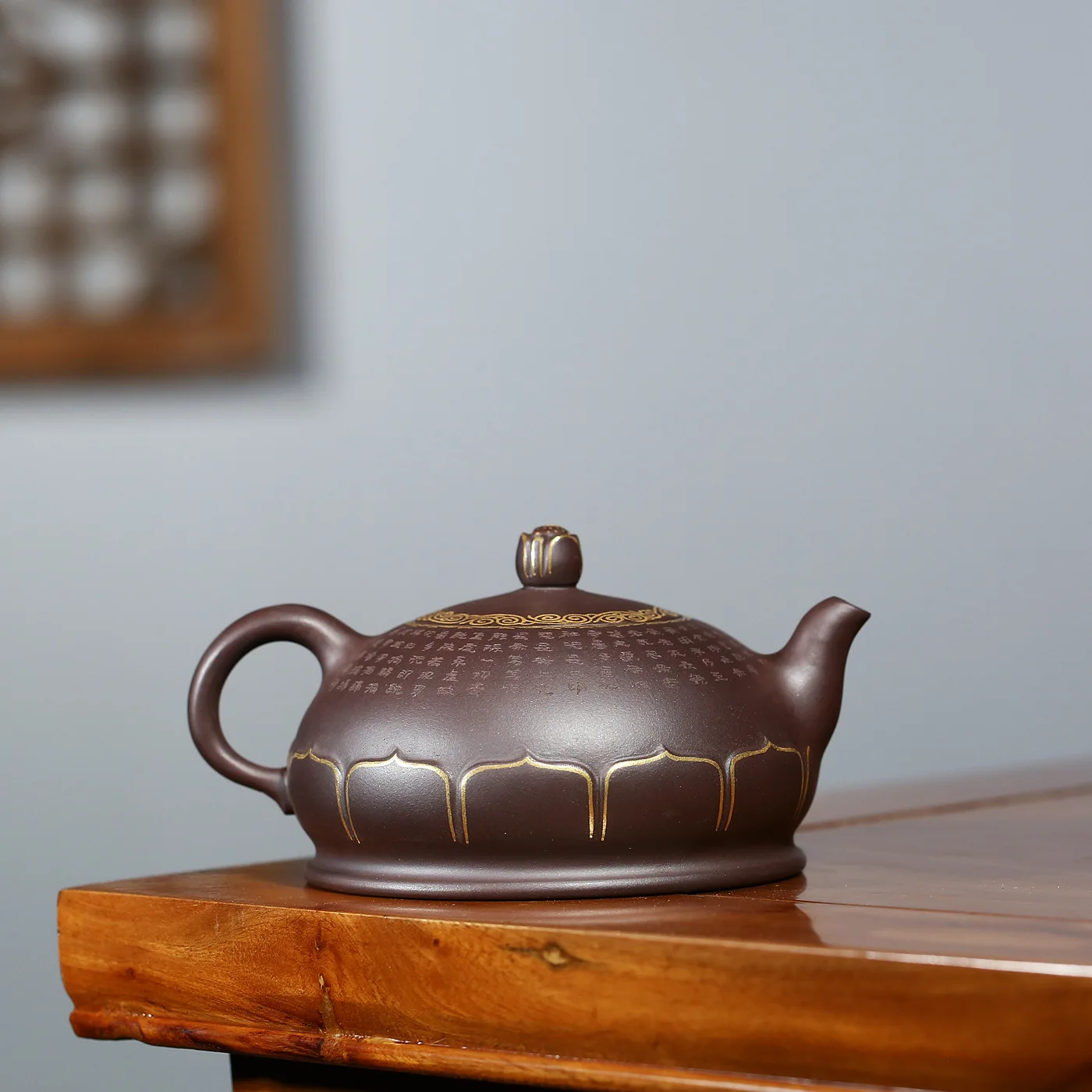 Tea Set Masters Entirely Handmade Yixing Clay Teapot Raw Ore Purple Clay Gold Foil fo lian Yixing Clay Teapot Heart Sutra Buddhi