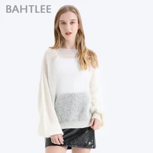 ^#Cheap BAHTLEE Women Mohair Lantern sleeves Sweater Autumn Winter Wool Knitted Jumper Pullovers Slash Neck Pure Solid color loose ^#Cheap BAHTLEE Women Mohair Lantern sleeves Sweater Autumn Winter Wool Knitted Jumper Pullovers Slash Neck Pure Solid color loose