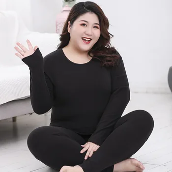 

New Style Plus-sized WOMEN'S Thermal Underwear Base Set Dralon Crew Neck Fat Mm Wearable Pajamas Female Grant