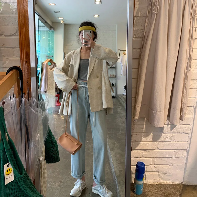 

Texture Sense Cotton Linen Textured Profile Suit Jacket 2019 Autumn New Style Loose-Fit Suit Coat Women's