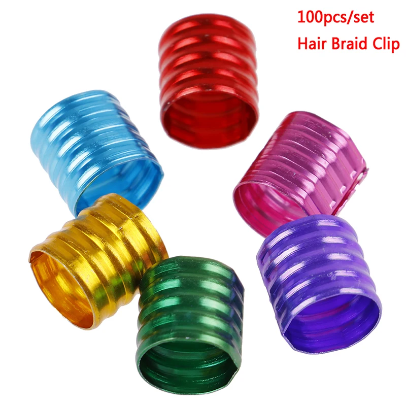 

100Pcs/pack Dreadlocks Beads Rings Adjustable Hair Beads Hair Extensions Cuff Clip Links Rings Tubes 6 Colors Styling Tool