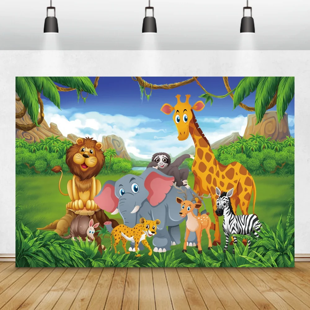 Cartoon Jungle Animals Photo Background Wild Safari Birthday Party Decor  Baby Shower Custom Banner Family Photography Backdrop - AliExpress Consumer  Electronics