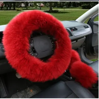 

Car Wool Steering Wheel Cover Handbrake Cover Artificial Wool Super Soft And Luxurious Keep Warm In Winter 3Pcs/Set