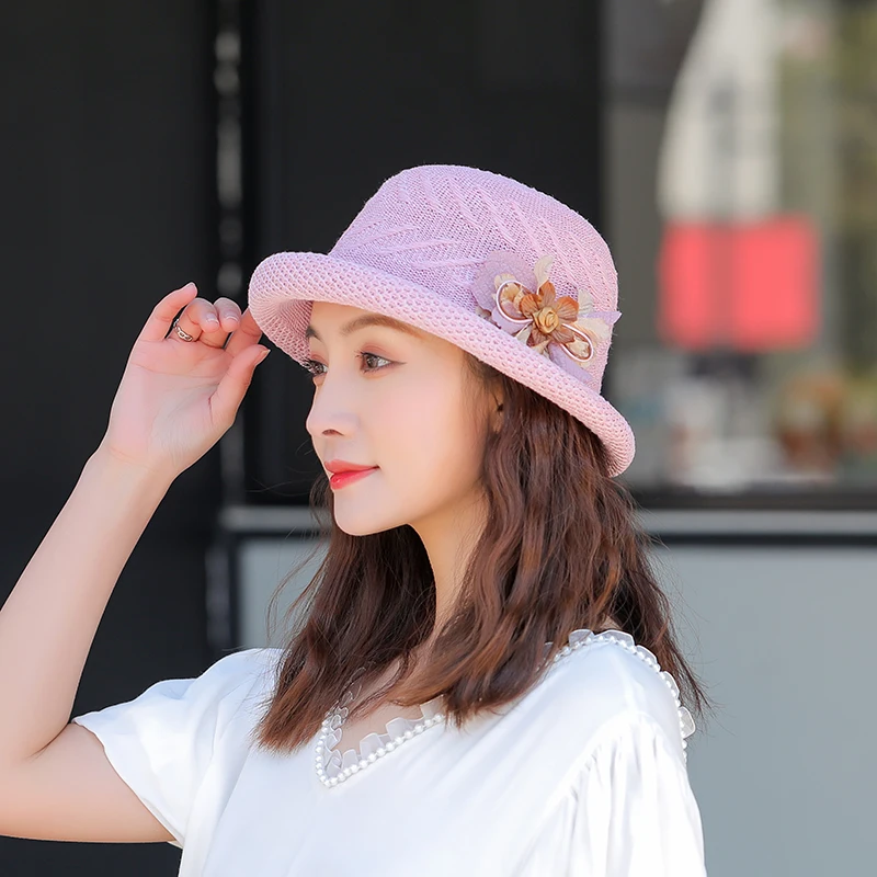 2025 New Summer Sun Hats Women Fashion Female Girl Flower Beach Hat Casual Straw Flat Dome Crimping Basin Cap Bone Feminino