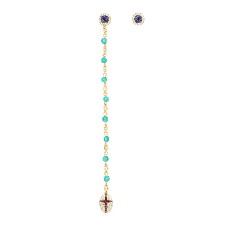 

SLJELY 925 Sterling Silver Yellow Gold Color Asymmetric Blue Beads Long Drop Earrings with Stud Zircon Women Fashion Jewelry