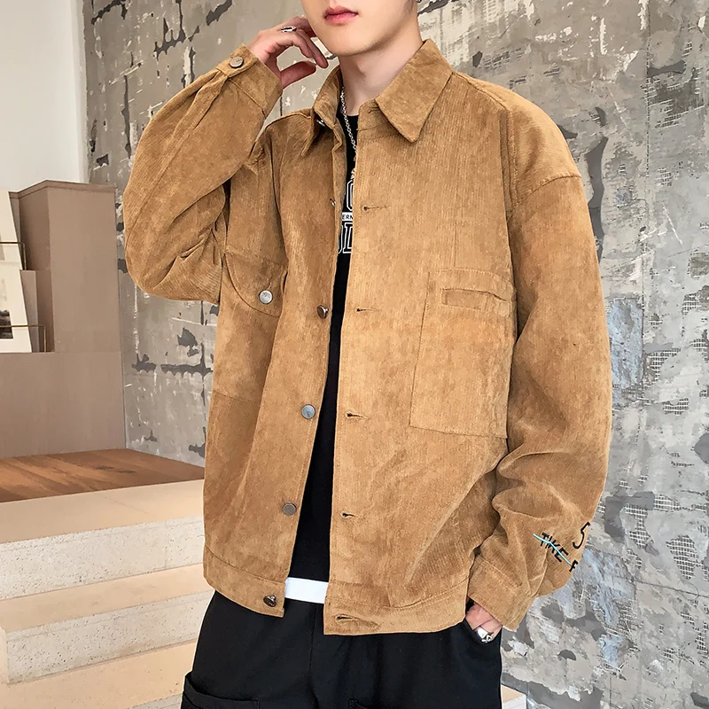 

2019 Autumn Men's Fashion Corduroy Fabric Outerwear Loose Coats Male Streetwear Bomber Jacket Slim Fit Windbreaker Size M-4XL