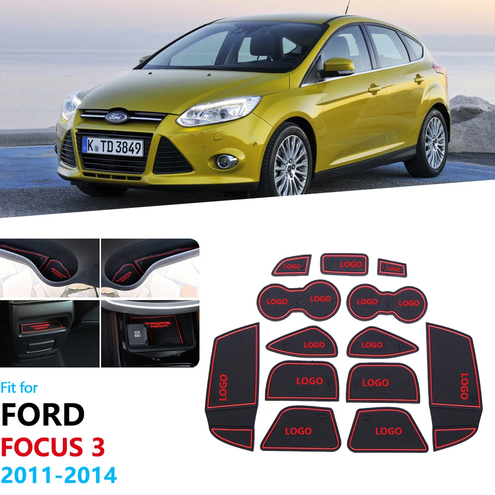 Anti-Slip Rubber Gate Slot Cup Mat For Ford Focus 3 MK3 2011 2012 2013 pre-facelift Door Groove Mat Accessories Stickers