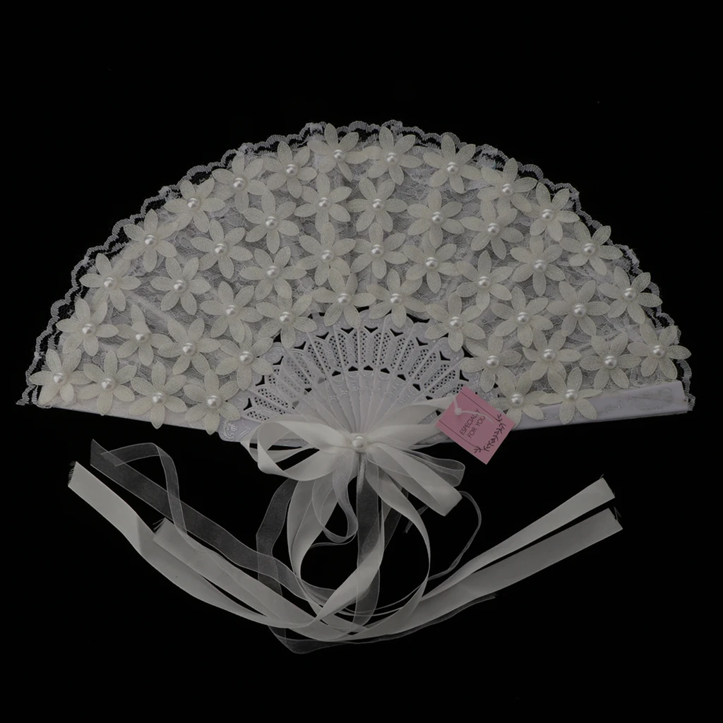 Vintage Bridal Lace Bouquet Fan Crystal Bridesmaid Bouquet Wedding Bouquet Flapper Accessories (White)