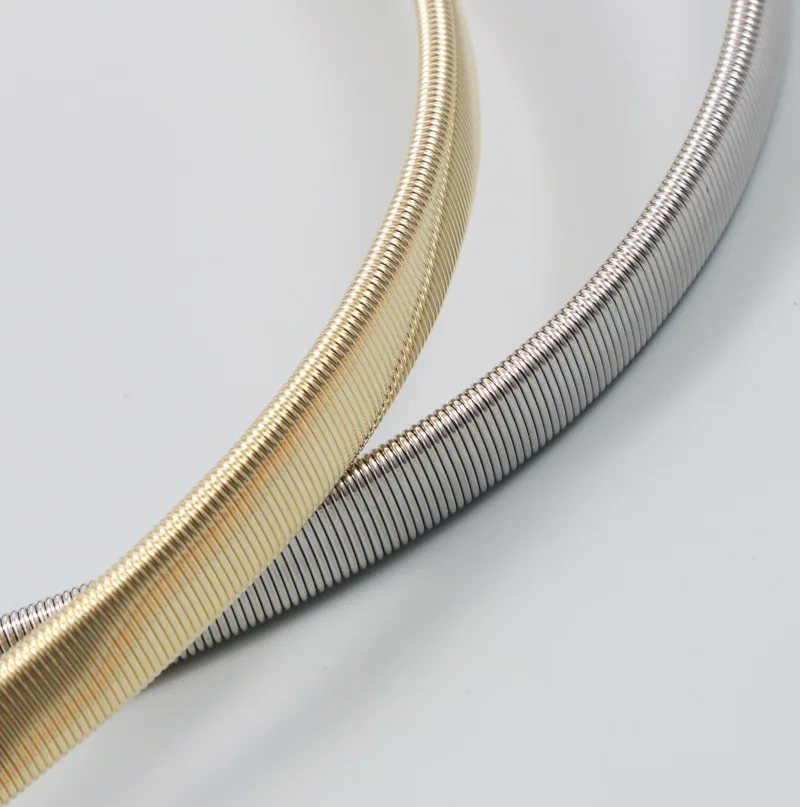 المعادن الذهب الفضة الربيع مرونة الخصر سلسلة مشبك دائري دائرة الخصر سلسلة تنورة حزام للنساء الفاخرة موضة عالية الجودة